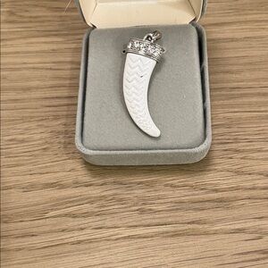 White Italian Horn Pendant with Silver Accents & Crystals
